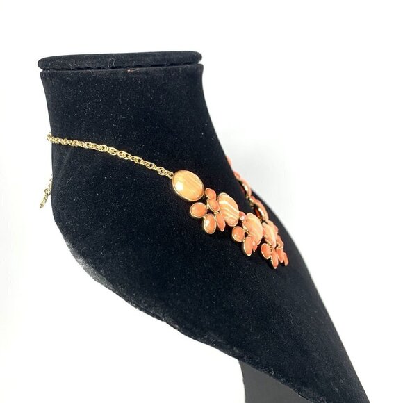 Monet Faux Gem Orange Floral Princess Necklace On Gold Tone Chain 7" Drop - Picture 6 of 10